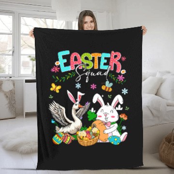 Discover Happy Easter Bunny Goose Hunting Eggs Basket Farmer Kids Fleece Blankets