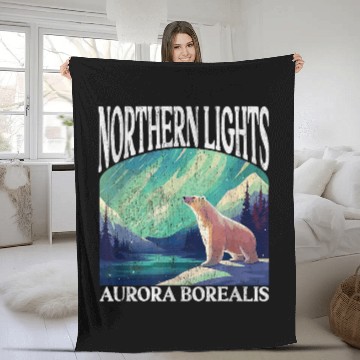 Discover Bear Pet Northern Lights Aurora Borealis Polar Bear Fleece Blankets