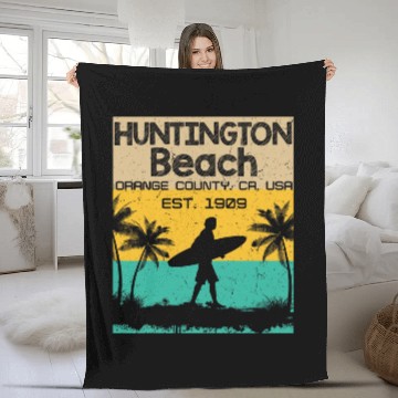 Discover Huntington Beach Surf City Distressed vintages Novelty Baseball Tees Fleece Blankets