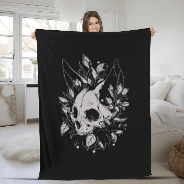 Discover Cat Skull Gothic Witchcore Aesthetic Goblincore Mall Goth Fleece Blankets