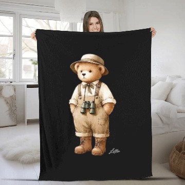 Discover Bear Pet Preppy Bird Watcher Bear vintages Gilded Lillie Fleece Blankets