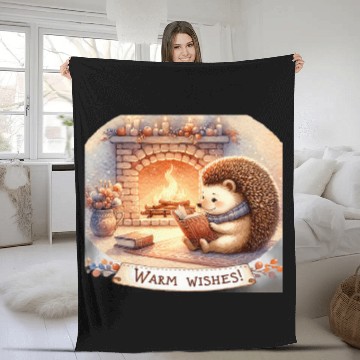 Discover Hedgehog Pet Warm Wishes Hedgehog Fireplace Cozy Fleece Blankets Fleece Blankets