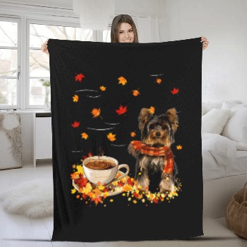Discover Coffee Fun Yorkie With Scarf Coffee And Autumn Leaves Happy Fall Baseball Tees Fleece Blankets