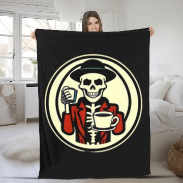 Discover Coffee Fun Skeletons drinking coffee dressed elegantly for Halloween 3 Fleece Blankets