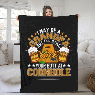 Discover Beer Fun Cool Cornhole Grandpa Drinking Beer For Cornhole Player Dad 6 Zip Fleece Blankets