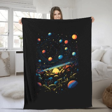 Discover Colorful Galaxy Planet Solar System Universe UFOS Astronaut 27 Fleece Blankets