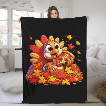 Discover Colorful Fall Leaves Turkey Please Eat Pizza Thanksgiving Fleece Blankets