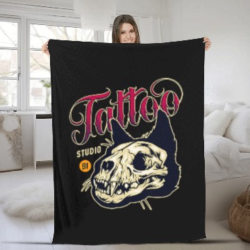 Discover Cat Skull Tattoo Baseball Tees Fleece Blankets