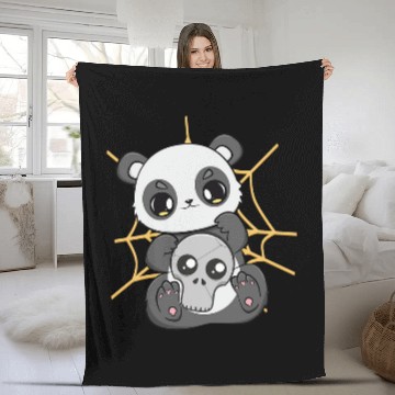 Discover Panda Pet Spooky Panda Bear Cub Anime Skull Spiderweb Halloween Pajama Fleece Blankets