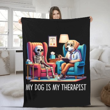 Discover My Dog Is My Therapist Therapy Dog Skeletons Client Fleece Blankets