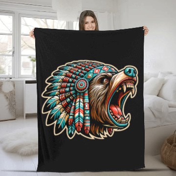 Discover Bear Pet Pacific Northwest Native American Indian Style Grizzly Bear 2 Fleece Blankets
