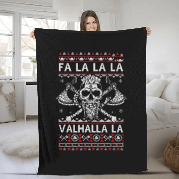 Discover Fa La La Valhalla Viking Skull Christmas Ugly Xmas Fleece Blankets
