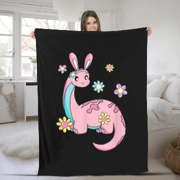 Discover brontosaurus bunny ears egg easter day dinosaur dino boys Fleece Blankets