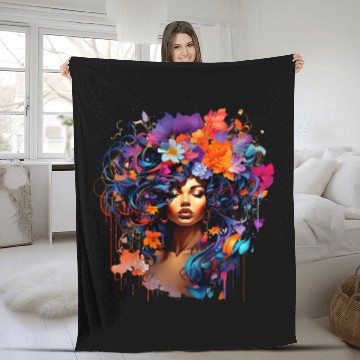 Discover Black Queen Afro Graffiti Artistic Style Womens Print Baseball Tees Fleece Blankets