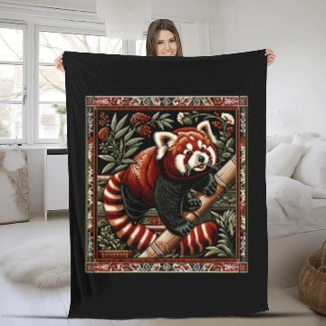 Discover Panda Pet Red Panda Artwork Elegant Tapestry Motif Style Zip Fleece Blankets