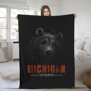 Discover Bear Pet Black Bear Mens Womens Upper Peninsula Michigan Up North Fleece Blankets