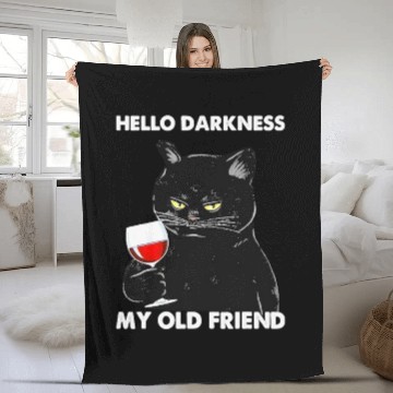 Discover Wines Fun Hello Darkness My Old Friend Wines Lover Cat Fleece Blankets