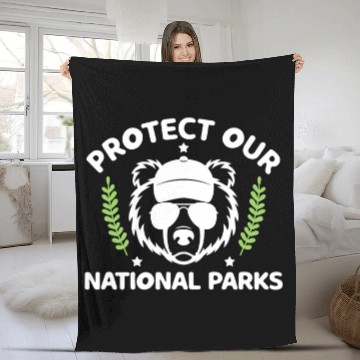 Discover Bear Pet Protect Our National Parks Outdoor Bear Environmentalist Fleece Blankets