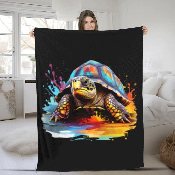 Discover Colorful Box Turtle Lover Splash Art Fleece Blankets