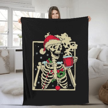 Discover Coffee Fun christmas Skeletons coffee hot chocolate lovers Fleece Blankets