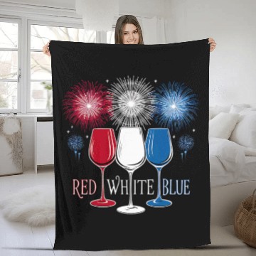 Discover Wines Fun Patriotic Red White and Blue Wines Glasses Fleece Blankets