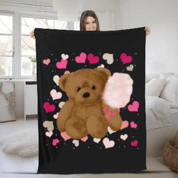 Discover Bear Pet Cotton Candy Teddy Bear Pink Fleece Blankets