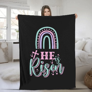 Discover Christian Jesus Easter Day He is Risen Rainbow Fleece Blankets