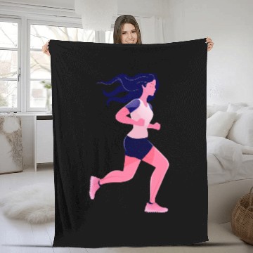 Discover Fitness Exercise Woman Runner Running Jogging Fleece Blankets