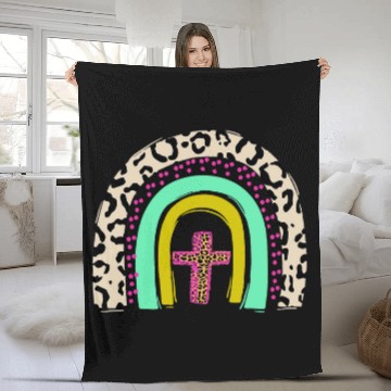 Discover He Is Risen Leopard Rainbow Christian Jesus Easter Day Fleece Blankets