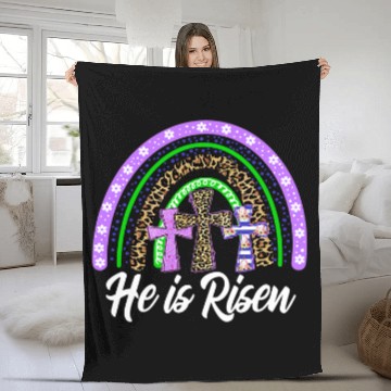 Discover He Is Risen Leopard Rainbow Christian Jesus Happy Easter Day Baseball Tees Fleece Blankets