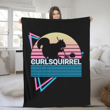 Discover Curling Stone Curling Player Retro Curlsquirrel Fleece Blankets