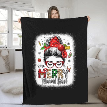 Discover Instructional Assistant Christmas Messy Bun Teacher Aide Fleece Blankets
