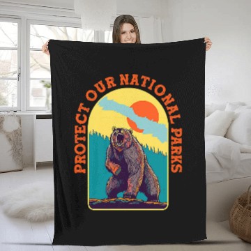 Discover Bear Pet Protect Our National Parks Roaring Grizzly Bear Fleece Blankets