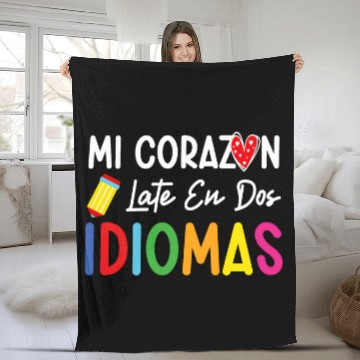 Discover Mi corazon late en dos idiomas bilingual Spanish Teacher Baseball Tees Fleece Blankets