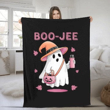 Discover Coffee Fun Boo Jee ghosts Drinking Coffee Spooky Pink Funny Halloween Fleece Blankets