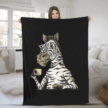 Discover Coffee Fun bored zebra drinking coffee Fleece Blankets