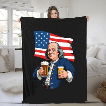 Discover Beer Fun Boozing Benjamin Franklin With Beer Mug Funny Fleece Blankets