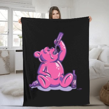 Discover Beer Fun Drunk Gummy Bear Funny Drinking Illustration Humor Alcohol Fleece Blankets
