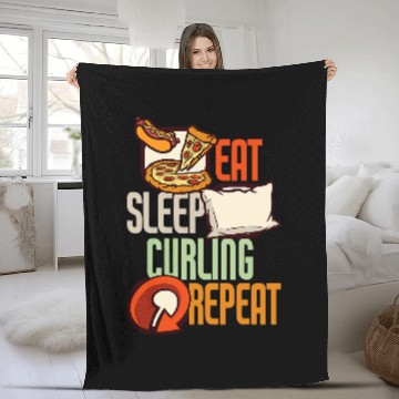 Discover Eat Sleep Curling Repeat Curling 1 Baseball Tees Fleece Blankets