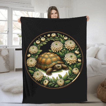 Discover Turtle Pet Box Turtle Illustration Floral Box Turtles Zip Fleece Blankets