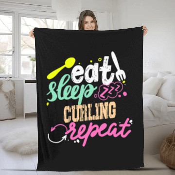 Discover Eat Sleep Curling Repeat Curling 2 Fleece Blankets