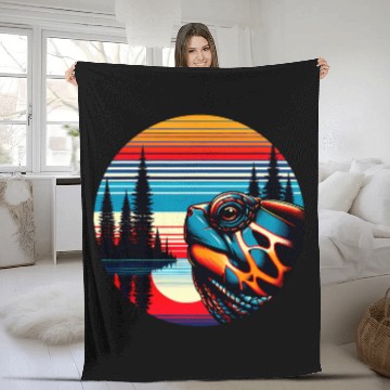 Discover Turtle Pet Box Turtle Sunset Retro Style 80s 70s Fleece Blankets