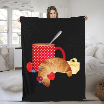 Discover Coffee Fun Breakfast still life with croissant coffee berries 1 Fleece Blankets