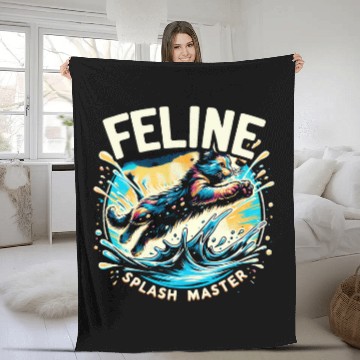 Discover Feline Splash Master Funny Cat Meme Shower Cat Lover Groomer Fleece Blankets