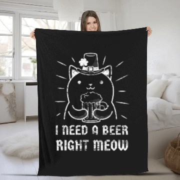 Discover Beer Fun I Need a Beer Right Meow St Patrick s Day Hilarious Cat Pun Fleece Blankets