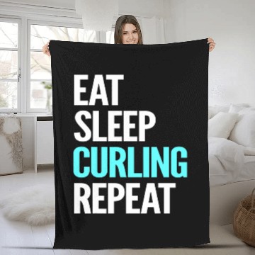 Discover Eat Sleep Curling Repeat Devoted Supporter Gift Fleece Blankets