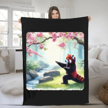 Discover Panda Pet Red Panda Practicing Tai Chi In A Peaceful Garden Stream Fleece Blankets