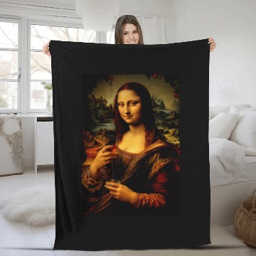 Discover Wines Fun Mona Lisa Painting Art Mom Dad Fleece Blankets