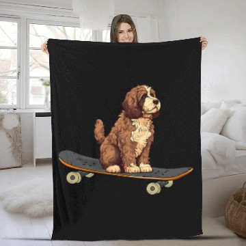 Discover Funny Bernedoodle Skateboard Dog Skating Pet Skate Fleece Blankets