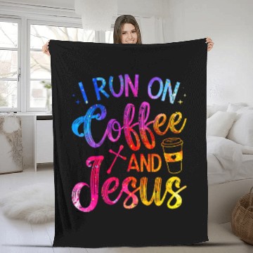 Discover Coffee Fun I Run On Coffee And Jesus Christian Coffee 2 Fleece Blankets